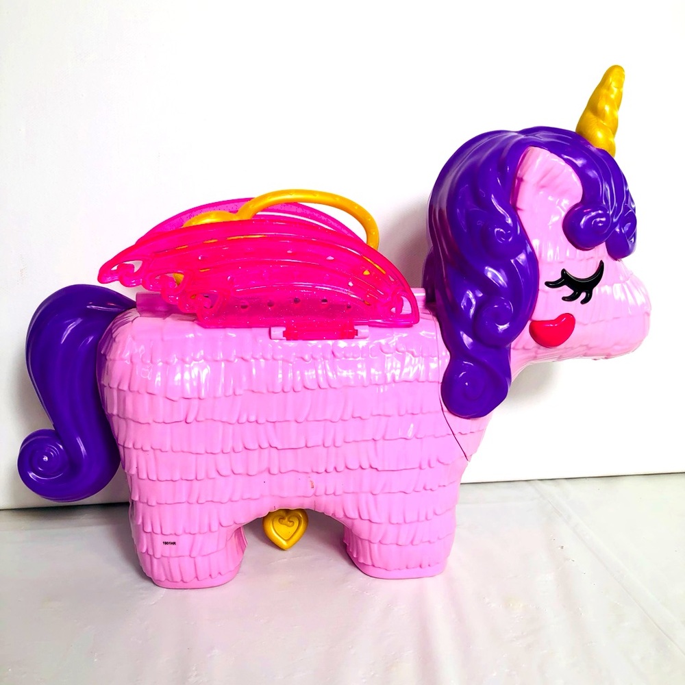 Polly Pocket Unicorn Party Pinata Playset Carry Case with 1 Doll  & Accessories